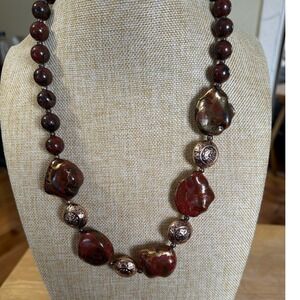 Chunky Earth Tone Beaded Statement‎ Necklace  Filigree Chunky Boho